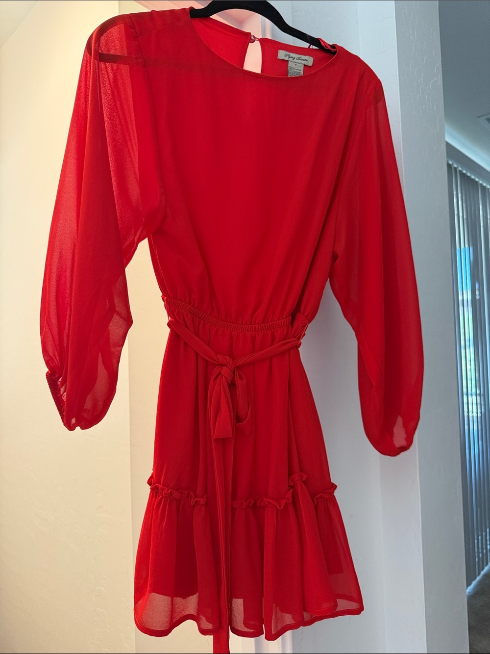 Red Tie-Waist Chiffon Dress - never worn